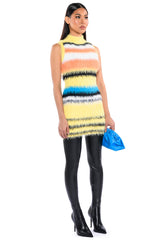 STRIPED FUZZY SWEATER DRESS