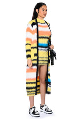 STRIPED FUZZY SWEATER DRESS