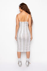 STUNNA MESH RHINESTONE TRIM MIDI DRESS