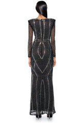 STUNNER RHINESTONE DETAIL MESH GOWN
