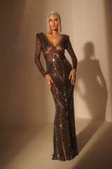 STUNNER RHINESTONE DETAIL MESH GOWN