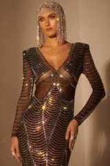 STUNNER RHINESTONE DETAIL MESH GOWN