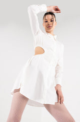 SUCH A LOOK OPEN BACK BUTTON UP FIT AND FLARE MINI DRESS