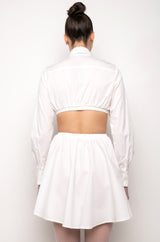 SUCH A LOOK OPEN BACK BUTTON UP FIT AND FLARE MINI DRESS