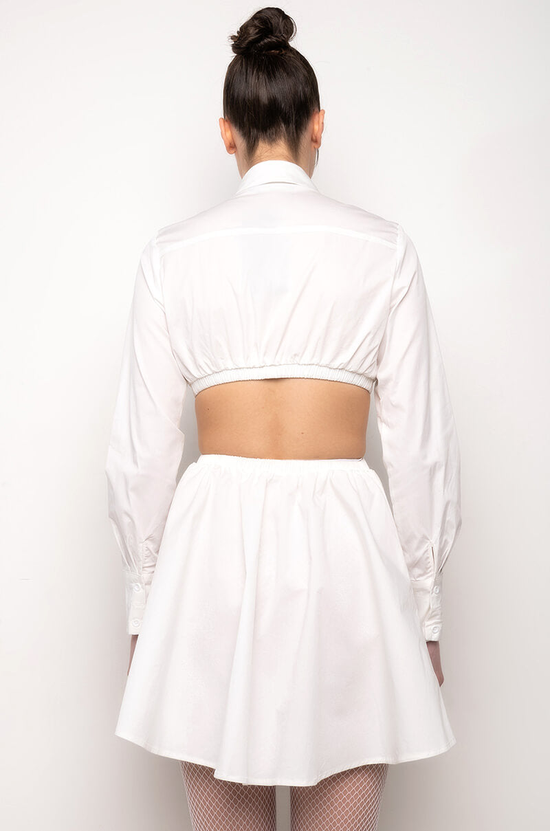 SUCH A LOOK OPEN BACK BUTTON UP FIT AND FLARE MINI DRESS