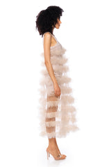SUGAR PLUM DREAMS SHEER RUFFLE MAXI DRESS