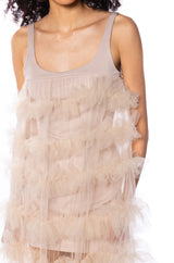 SUGAR PLUM DREAMS SHEER RUFFLE MAXI DRESS