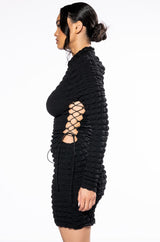 SULTRY LONG SLEEVE MOCK NECK CUT OUT MINI DRESS