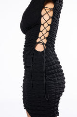 SULTRY LONG SLEEVE MOCK NECK CUT OUT MINI DRESS