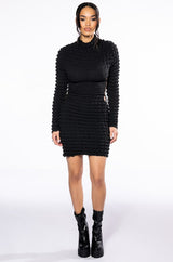 SULTRY LONG SLEEVE MOCK NECK CUT OUT MINI DRESS