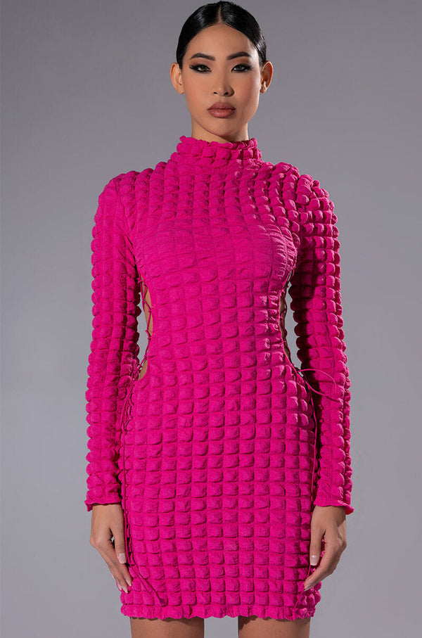 SULTRY LONG SLEEVE MOCK NECK CUT OUT MINI DRESS