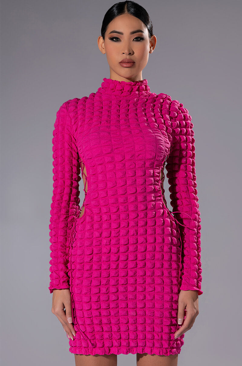 SULTRY LONG SLEEVE MOCK NECK CUT OUT MINI DRESS