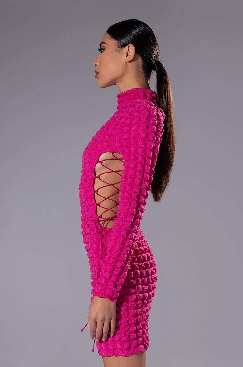 SULTRY LONG SLEEVE MOCK NECK CUT OUT MINI DRESS