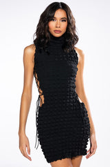 SULTRY SLEEVELESS MOCK NECK CUTOUT MINI DRESS