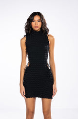 SULTRY SLEEVELESS MOCK NECK CUTOUT MINI DRESS