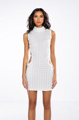 SULTRY SLEEVELESS MOCK NECK CUTOUT MINI DRESS