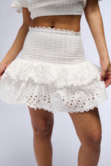 SUMMER LOVING TIERED RUFFLE MINI SKIRT IN WHITE