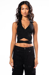 SUMMER NIGHTS HALTER WRAP FRONT TOP