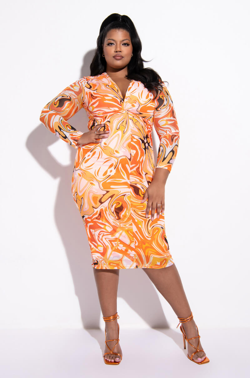 SUMMER OF LOVE MESH SWIRL PRINT MIDI DRESS