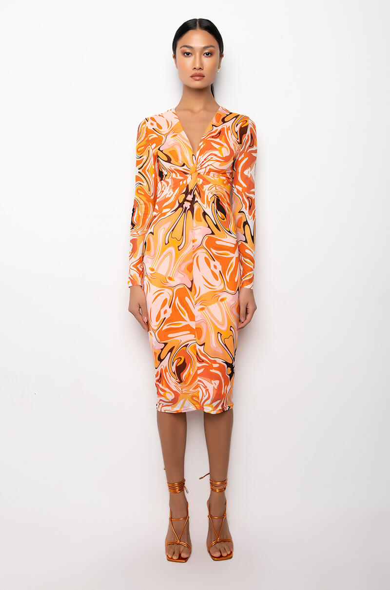 SUMMER OF LOVE MESH SWIRL PRINT MIDI DRESS