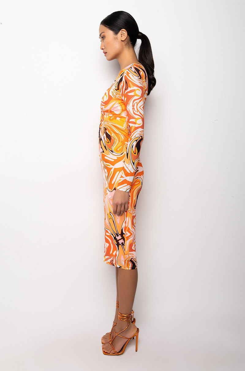 SUMMER OF LOVE MESH SWIRL PRINT MIDI DRESS