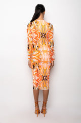 SUMMER OF LOVE MESH SWIRL PRINT MIDI DRESS