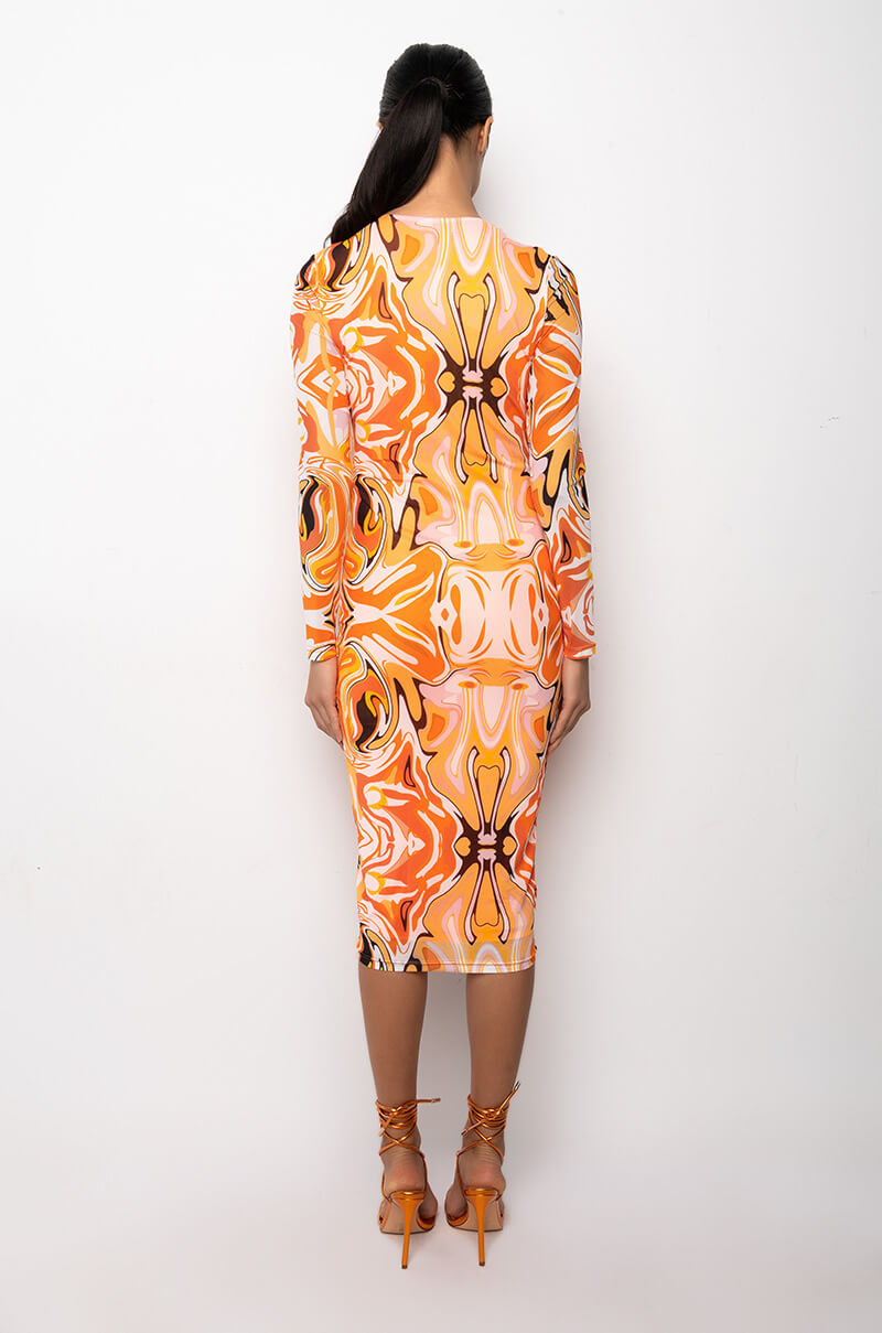 SUMMER OF LOVE MESH SWIRL PRINT MIDI DRESS