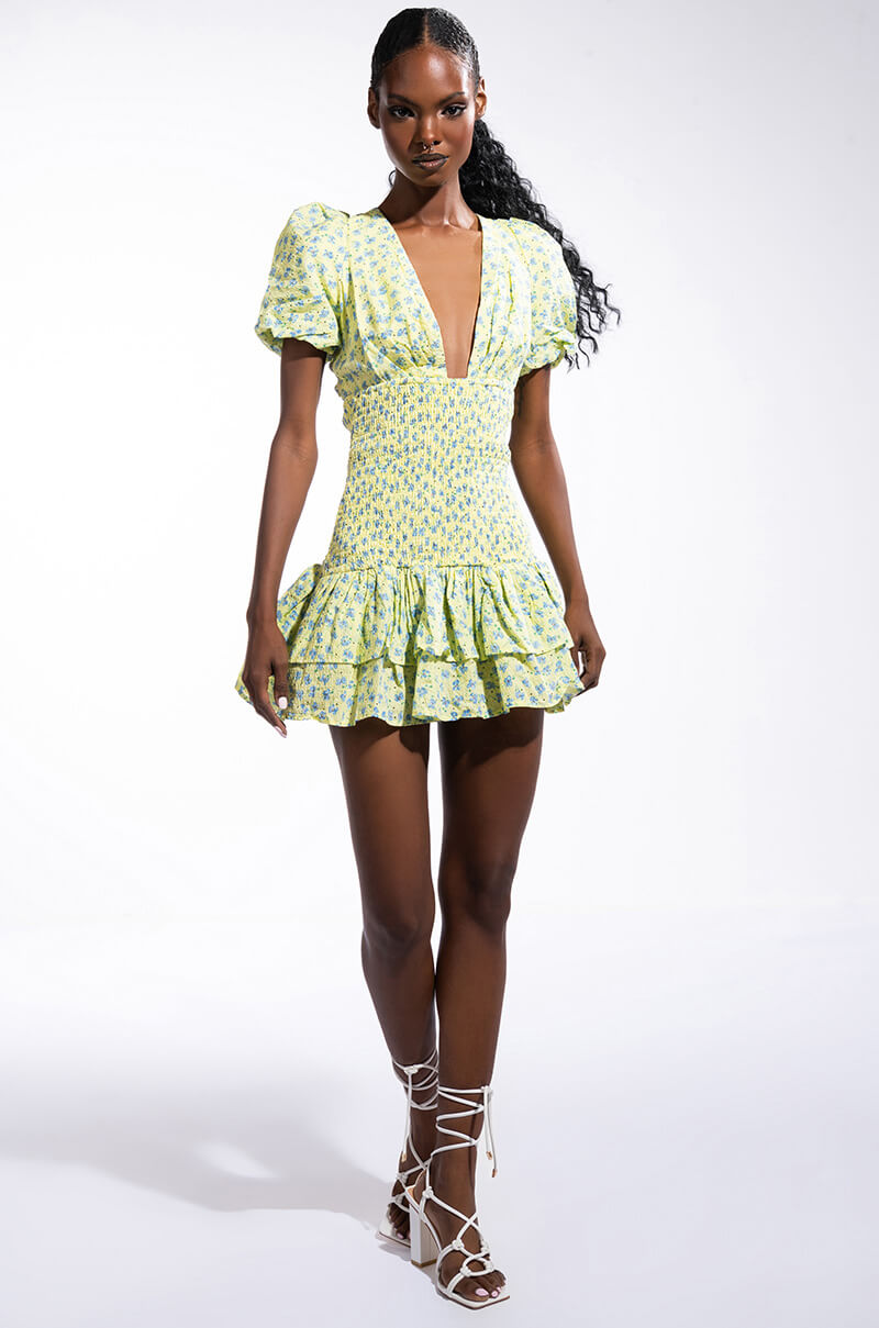 SUNGODDESS FLORAL PRINT DRESS