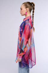SUNSET DREAMING LONG CHIFFON BUTTON DOWN BLOUSE