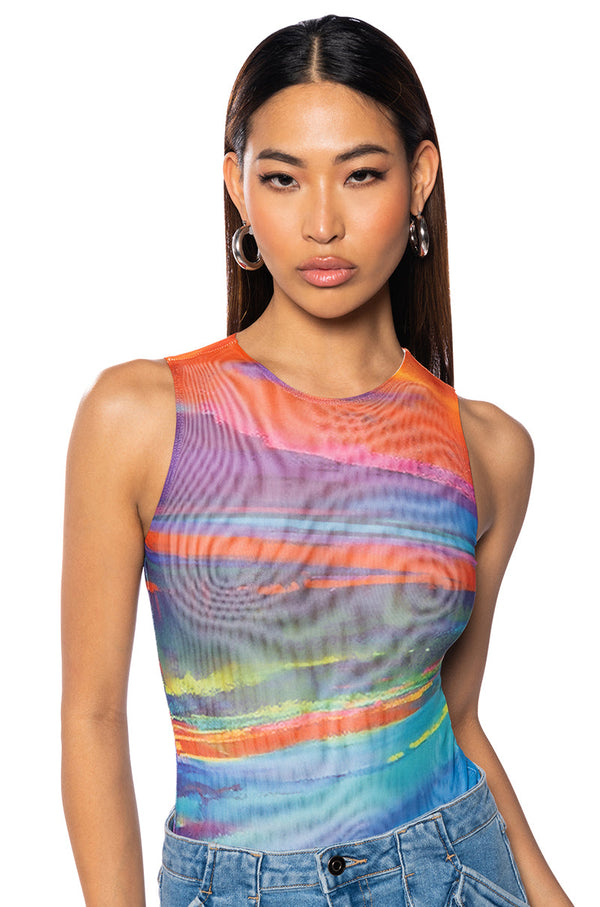SUNSET VIEW SLEEVELESS MESH BODYSUIT