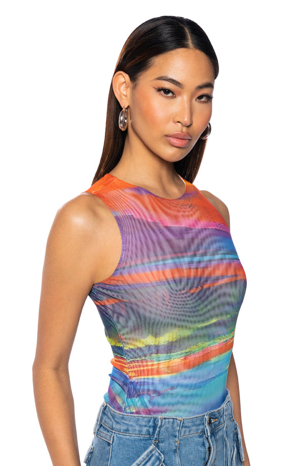 SUNSET VIEW SLEEVELESS MESH BODYSUIT