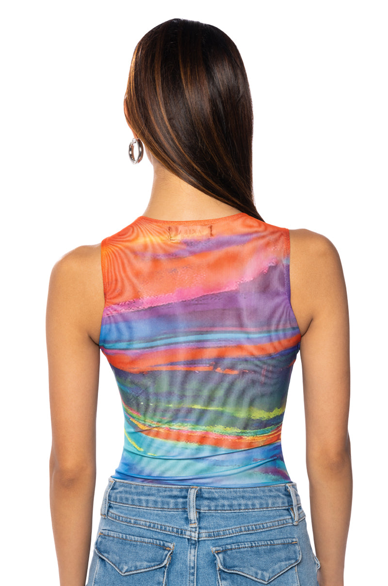 SUNSET VIEW SLEEVELESS MESH BODYSUIT