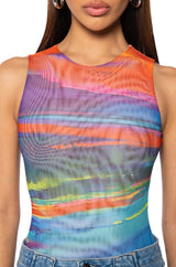 SUNSET VIEW SLEEVELESS MESH BODYSUIT