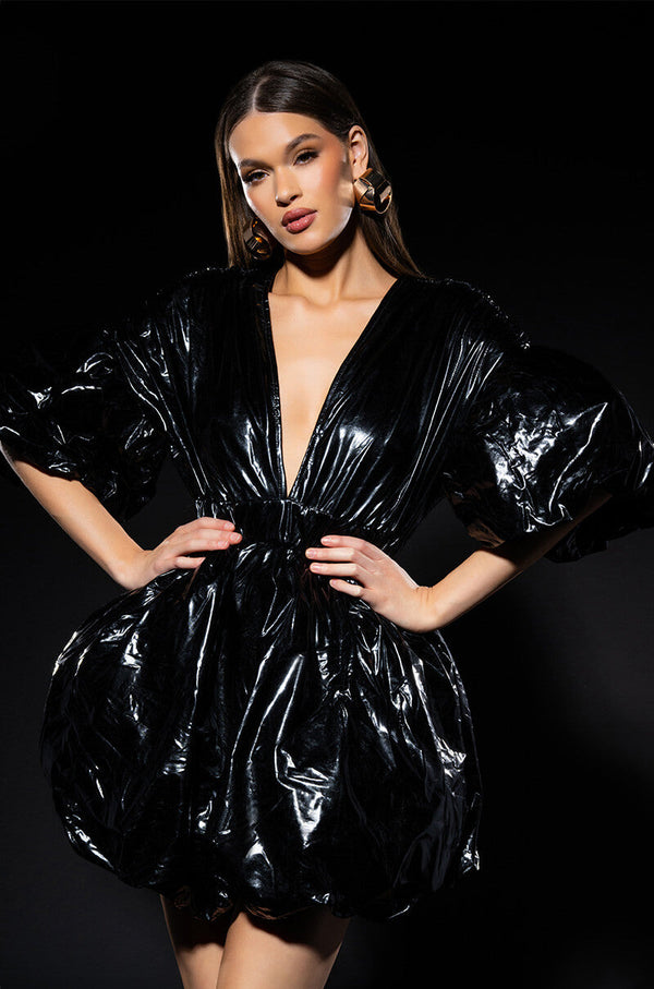 SUPERSTAR METALLIC V NECK MINI DRESS