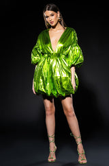 SUPERSTAR METALLIC V NECK MINI DRESS