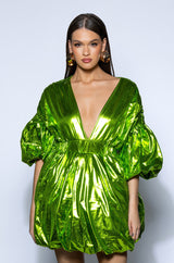 SUPERSTAR METALLIC V NECK MINI DRESS