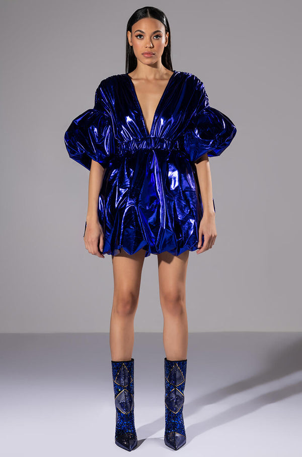 SUPERSTAR METALLIC V NECK MINI DRESS