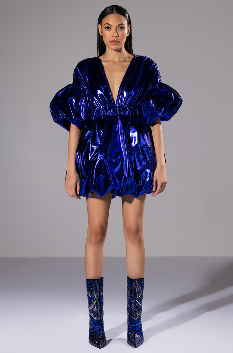 SUPERSTAR METALLIC V NECK MINI DRESS