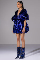 SUPERSTAR METALLIC V NECK MINI DRESS