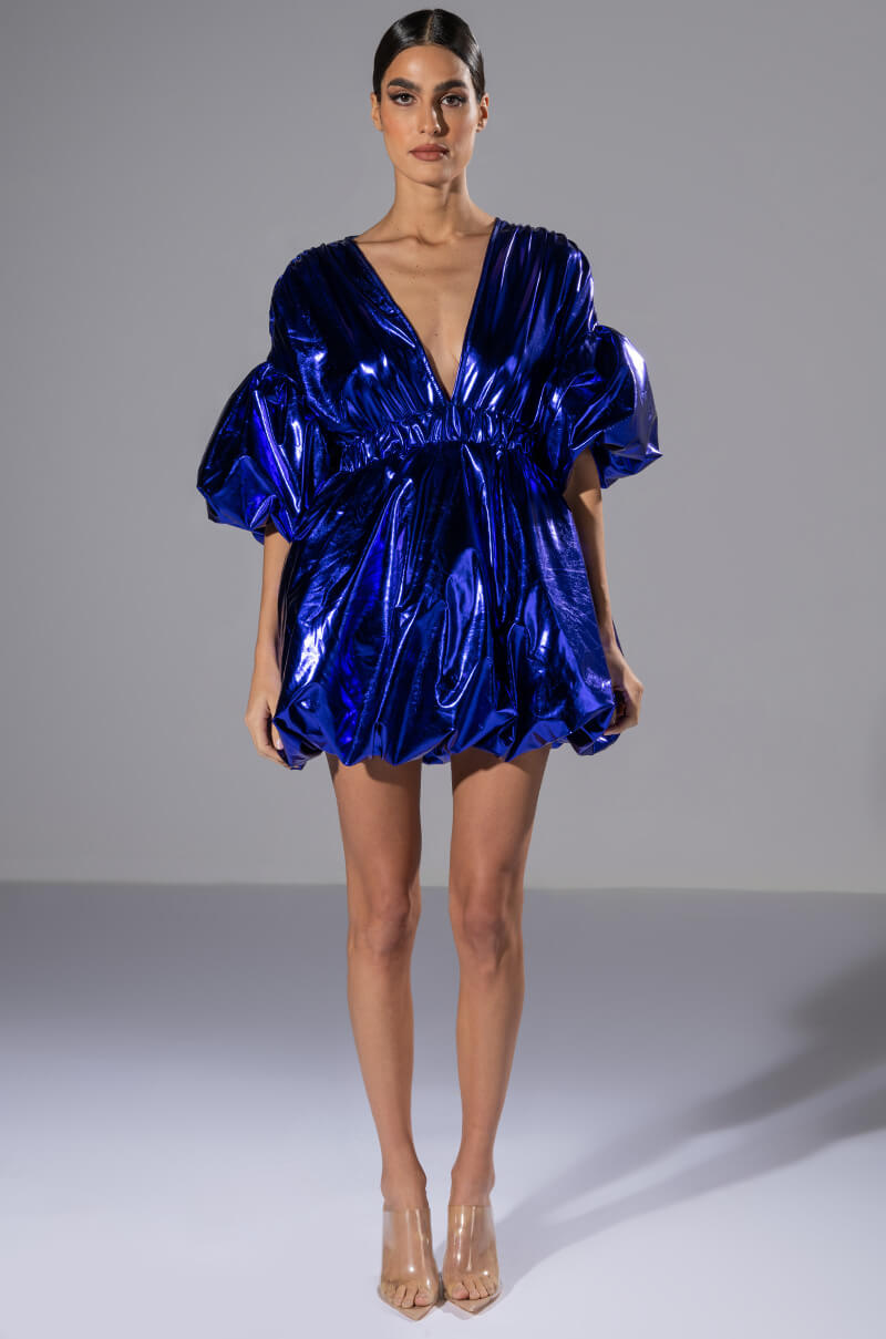 SUPERSTAR METALLIC V NECK MINI DRESS