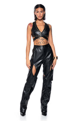 ALESSANDRA HALTER NECK FAUX LEATHER CROP TOP