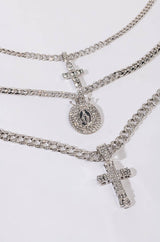 HOLY WOMAN LAYERED RHINESTONE NECKLACE SET IN SILVER