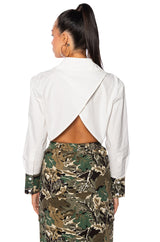 SURVIVAL MODE CROPPED BUTTON DOWN BLOUSE