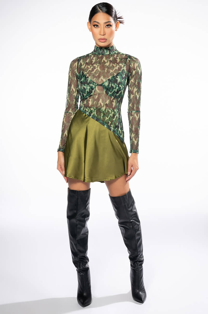 SURVIVOR MESH CAMO BRA AND LONG SLEEVE TOP SET