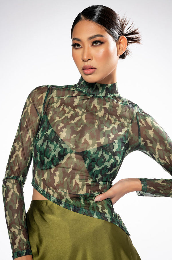SURVIVOR MESH CAMO BRA AND LONG SLEEVE TOP SET