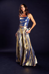 SWEET BUT SAVAGE PLEATED METALLIC PALAZZO PANT