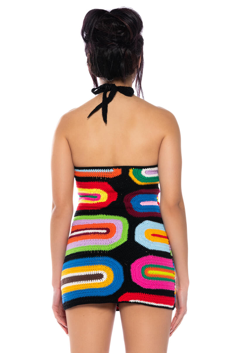 SWEETER THAN HONEY KNIT HALTER NECK MINI DRESS
