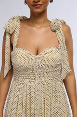 SWEETEST DREAM POLKA DOT TIE SHOULDER MIDI DRESS