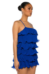 SWEETIE PLEATED RUFFLE SLEEVELESS MINI DRESS