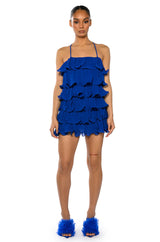 SWEETIE PLEATED RUFFLE SLEEVELESS MINI DRESS